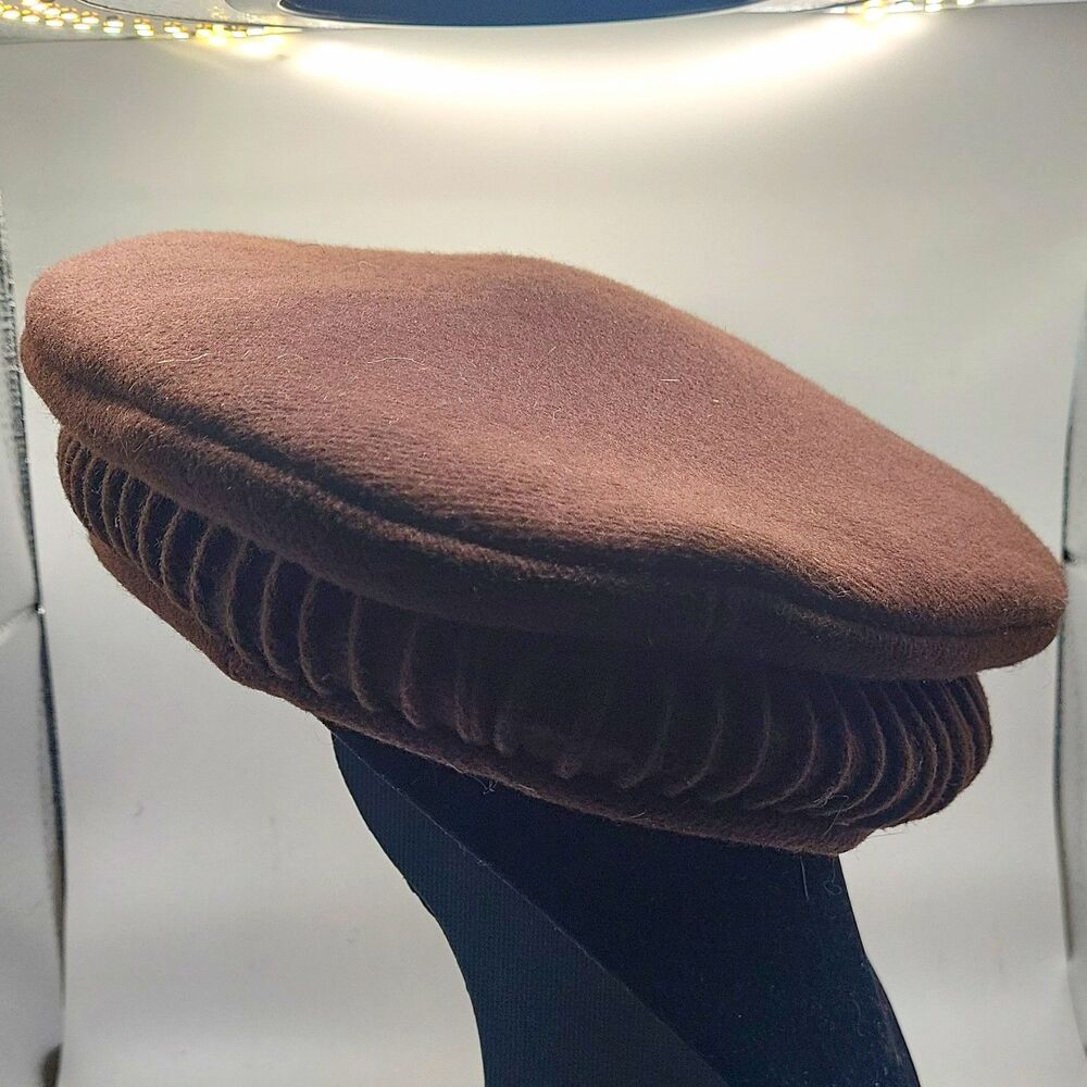 Women’s Brown Wool Felt Beret Hat Solid One Size Fall Winter Casual